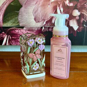 NEW 2-Pc Shimmery Butterflies & Flowers Foaming Soap Holder and Soap BBW